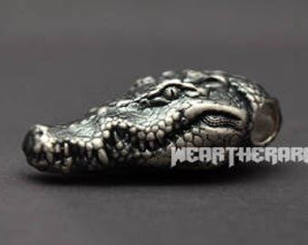 Silver Crocodile Head Necklace Pendant Original Silver Bead Reptile Jewelry