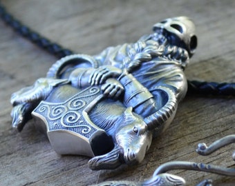 Thors hammer Warrior Necklace Amulet Silver Hammer Scandinavian Pendant Norse Jewelry