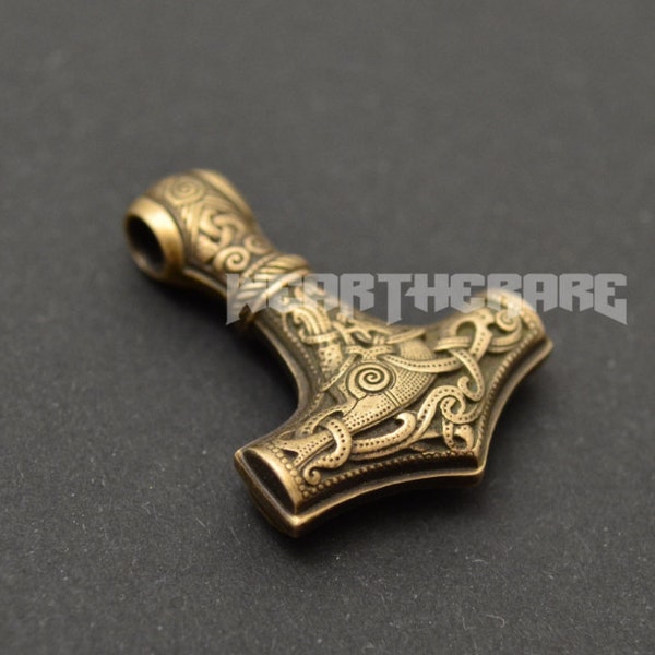 Thor hammer Mjolnir Viking Amulet Brass Hammer Scandinavian Pendant Norse Jewelry