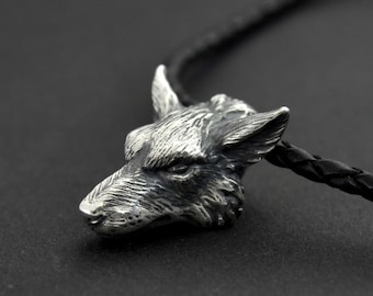 Silver Wolf Head Necklace Pendant Original Silver Bead Animal Jewelry