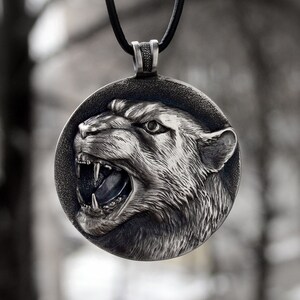Panther Head Pendant Silver Animal Predator Jewelry Jaguar Necklace