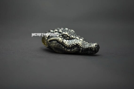 Silver Crocodile Head Necklace Pendant Original Silver Bead