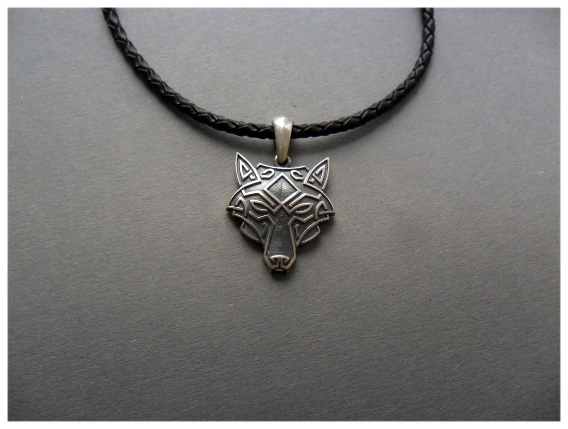 Silver Wolf Head Necklace Pendant Celtic Etsy