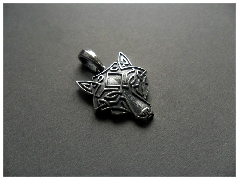 Silver Wolf Head Necklace Pendant Celtic Etsy