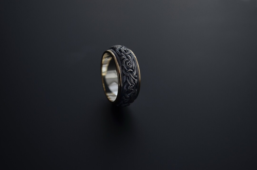 Мужское кольцо Viking в стиле Осеберг с золотом - Etsy