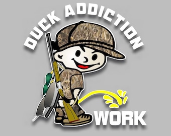 Duck Addiction Camo Pee Boy peeing on Work 7"x 7" vinyl decal car truck suv window sticker