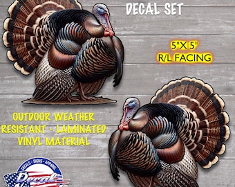 Full Strut Color Turkey Vinyl Decal Set 2 R/L Facing Gobbler Window Stickers Hunting Outdoors