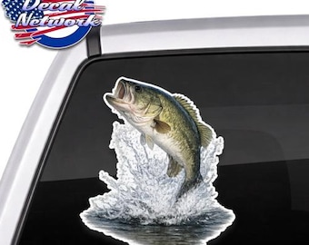 Large Mouth Bass Jumping Vinyl Decal 8" x 9" sticker car truck vehicle glass will stick to any clean smooth surface