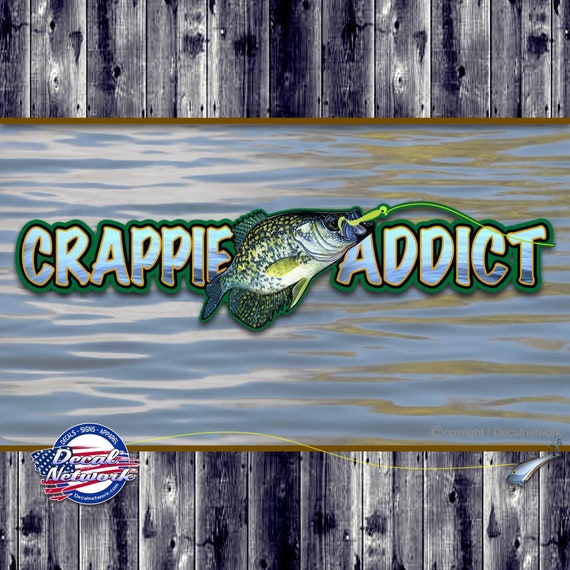 Crappie Addict, fishing, vinyl decal, full color, 5x 20, truck, car, suv,  window sticker, fish