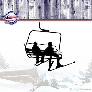 Ski chairlift couple snow skiing vinyl decal car truck suv window sticker