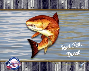 RED fish fishing vinyl decal 6"x 8" truck car suv window sticker