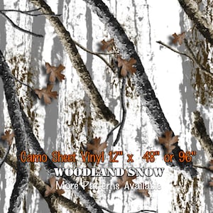 Camouflage craft vinyl decal sticker cutting 12&quot; by 48&quot; or 96&quot; & 24&quot;x 48&quot; Woodland Frozen Thicket Snow pattern