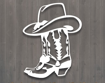 Cowboy Hat and Cowboy Boots vinyl decal car truck suv window sticker