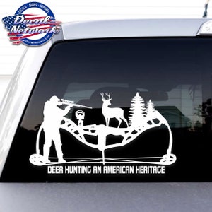 Deer Hunting an American Heritage Archery Buck Hunter Scene vinyl window glass decal hunting sticker