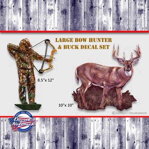 Bowhunter tree stand decal, Whitetail buck vinyl decal, large decal set for your vehicle truck, SUV car window wildlife, hunting decals