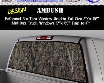 See thru window graphic Woodland Ambush Camo full size and mid size truck windows