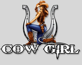 Cow Girl vinyl decal full color 7"x 9.5" horse shoe