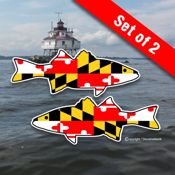 3x 8 Maryland Flag Striped Bass Rock Fish Decal Car Truck Suv Stickers Set  of 2 