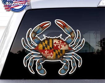 Maryland Flag Blue Crab Full Color Vinyl Decal Set of 2 Facing R/L 4"x 5" vehicle glass will stick to any clean smooth surface