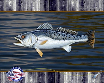 Speckled Sea Trout fish fishing vinyl decal 4.2""x 10" truck car suv window sticker