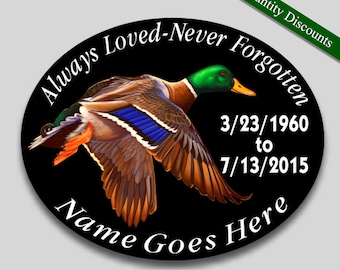 Always Loved Never Forgotten personalize memorial vinyl decal Mallard Duck theme 4"x 5" Oval