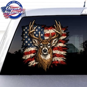 USA Flag Rustic Whitetail Buck Deer Vinyl Decal hunting window sticker car truck