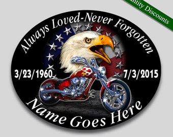 Memorial vinyl decal Always Loved Never Forgotten personalized car sticker American flag Eagle motorcycle 4"x 5" In loving memory