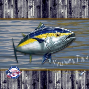 Yellowfin Tuna fish fishing vinyl decal 5.5&quot;x 8&quot; truck car suv window sticker