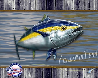 Yellowfin Tuna fish fishing vinyl decal 5.5"x 8" truck car suv window sticker