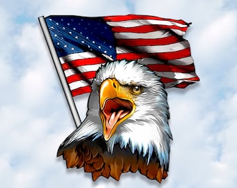 Bald Eagle Car Decal American flag Patriotic vehicle window vinyl sticker USA