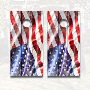 Cornhole Board Wraps American flag weathered wood plank 24&quot;x 48&quot; Laminated
