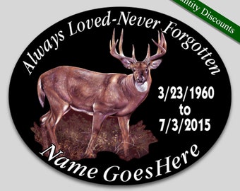 Always Loved Never Forgotten personalize vinyl decal Whitetail deer theme In Loving Memory Memorial sticker 4"x 5" Oval
