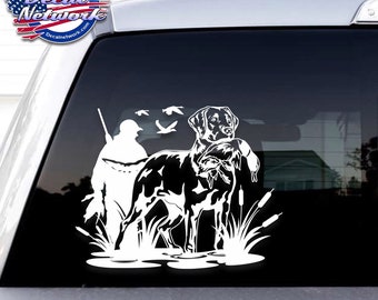 Duck hunting waterfowl vinyl decal Hunter with Lab and mallard 3