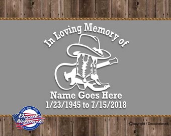 In Loving Memory Of window decal Personalized country music cowboy hat boots guitar vinyl sticker 6" buy 2 get 40% off, car window sticker