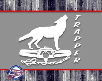Coyote Trapper vinyl decal trapping design truck car suv window sticker, trapper decal