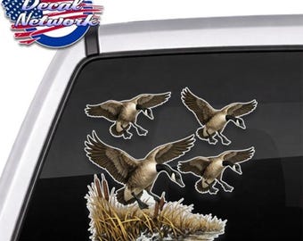 Canada Geese Tolling Landing in Marsh Goose hunting waterfowl vinyl decal Sticker car truck window full color UV Print Laminated.