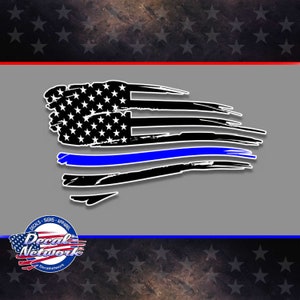 Thin Blue Line 4\" Tattered Flag / 2 PACK / Police Support American...