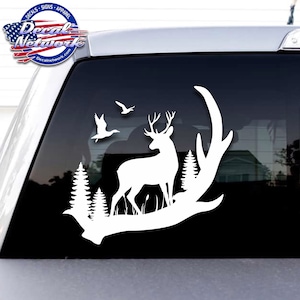 Deer Antler Outdoors scene vinyl window glass decal hunting sticker