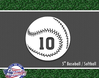 Softball Baseball 5 inch vinyl decal with number bulk discount sports window sticker
