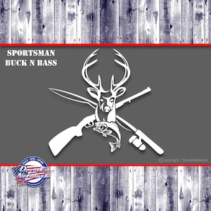 Sportsman decal, hunting, fishing, deer, bass, vinyl decal, multiple sizes and color options