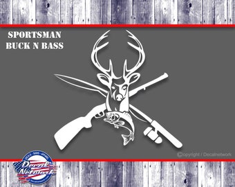 Sportsman decal, hunting, fishing, deer, bass, vinyl decal, multiple sizes and color options