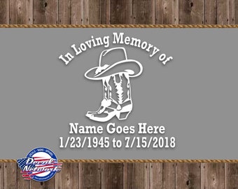 In Loving Memory Of window decal Personalized cowboy hat and boots vinyl sticker 6" buy 2 get 40% off, car window sticker