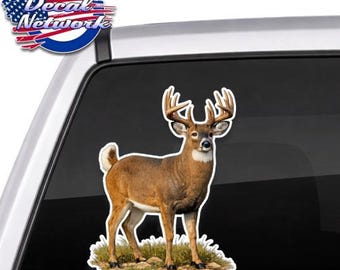 Whitetail Buck Standing Vinyl Decal 8" x 10.5" sticker car truck vehicle glass will stick to any clean smooth surface