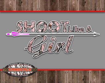 Shoot Like a Girl,  pink camo decal, archery, bow hunting, car, truck, SUV window sticker