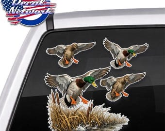 Mallard Ducks Tolling Landing in Marsh hunting waterfowl vinyl decal Duck Sticker car truck window full color UV Print Laminated.