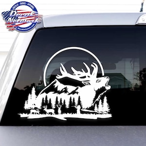 Elk hunting Outdoors Scene vinyl window decal large size