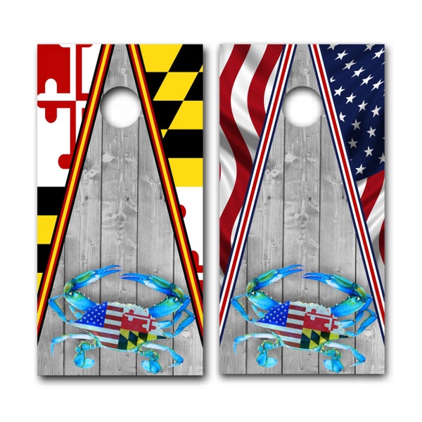 Cornhole Board Wraps, Maryland Flag, Blue crab, American Flag   24"x 48" Laminated