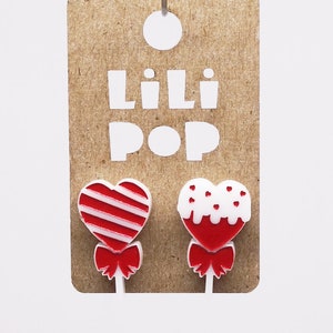 Stud earrings Lili0818 Lollipop Valentine's day plastic white red laser lilipop