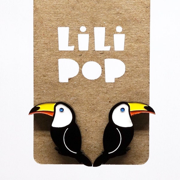 Stud earrings Lili0846 Toucan tropical bird reclaimed plastic laser lilipop