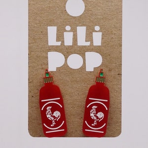 Stud earrings Lili0830 Hot Sauce red bottle rooster reclaimed plascti laser lilipop